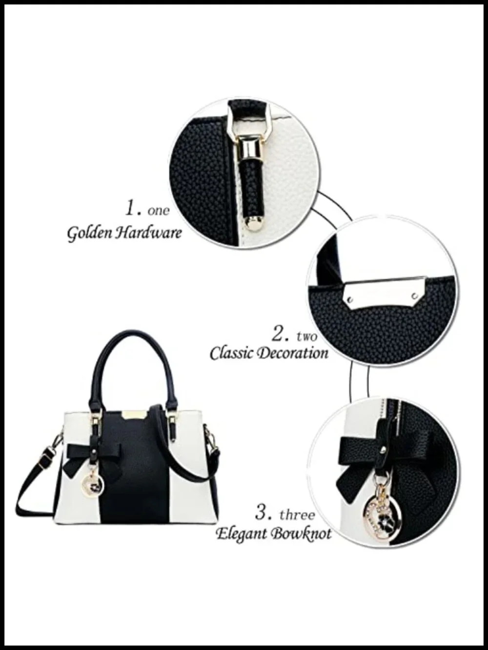 PU Leather Satchel Handbag with 3 Compartments, Crossbody Tote for Women